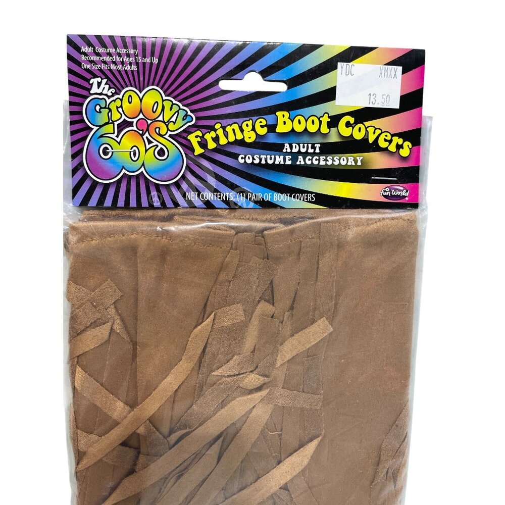 Fun World Groovy 60s Hippie Fringe Boot Covers Adult One Size Brown Costume NEW